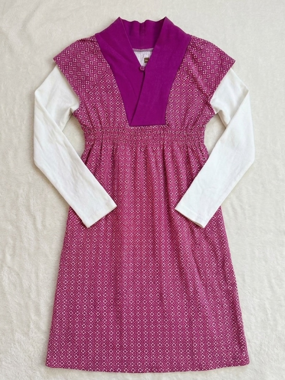 Tea Collection Faux Layered Double Decker Dress Pink Geometric Girls Size 10 EUC